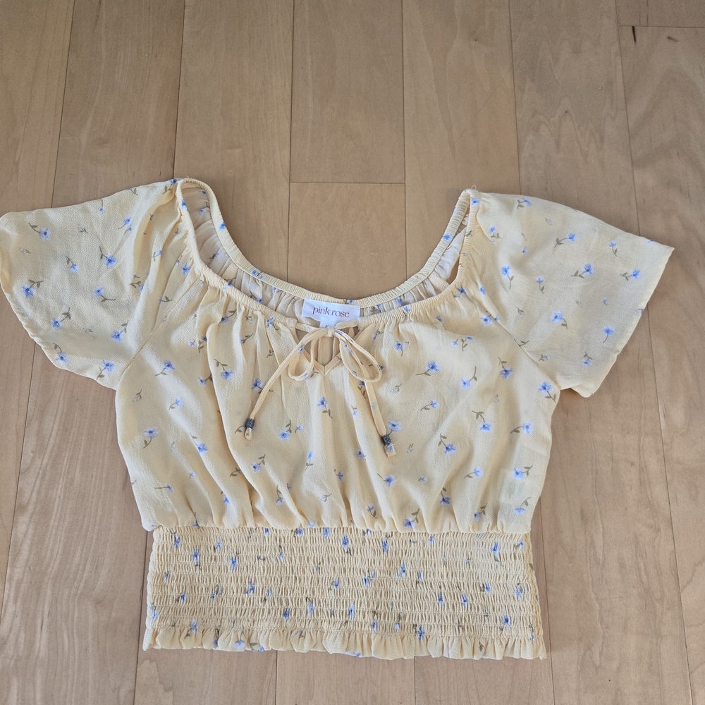 Pink Rose Light Yellow Floral Crop Top